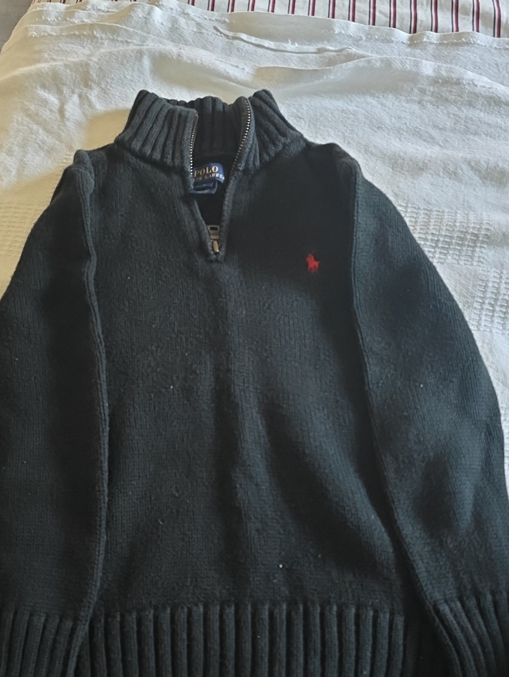 Polo by Ralph Lauren Black Half-Zip Sweater with Red Pony